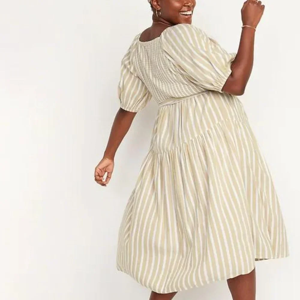 Old Navy Waist-Defined Striped Tie-Belt Midi Plus Wrap Dress for Women New - Picture 2 of 5